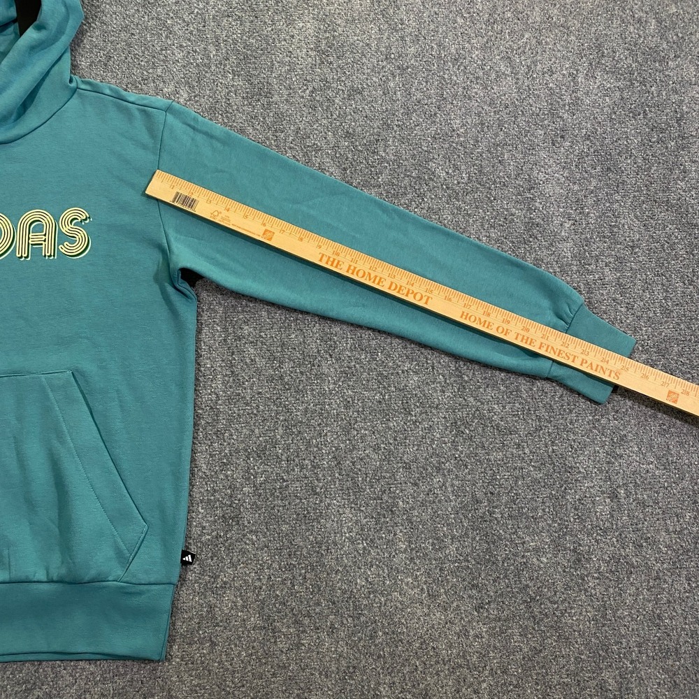 Adidas 3D Retro 70s Striped Logo Hoodie Mens Small Powder Teal Disco Groovy NWT - Picture 12 of 16